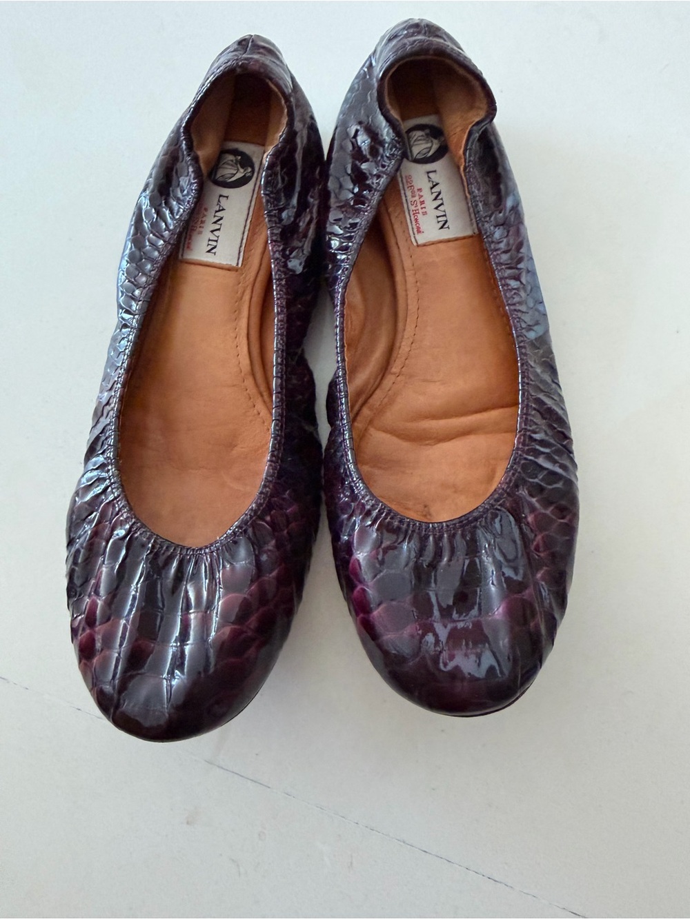 Lanvin Dark Burgundy Snake-Embossed Ballet Flats